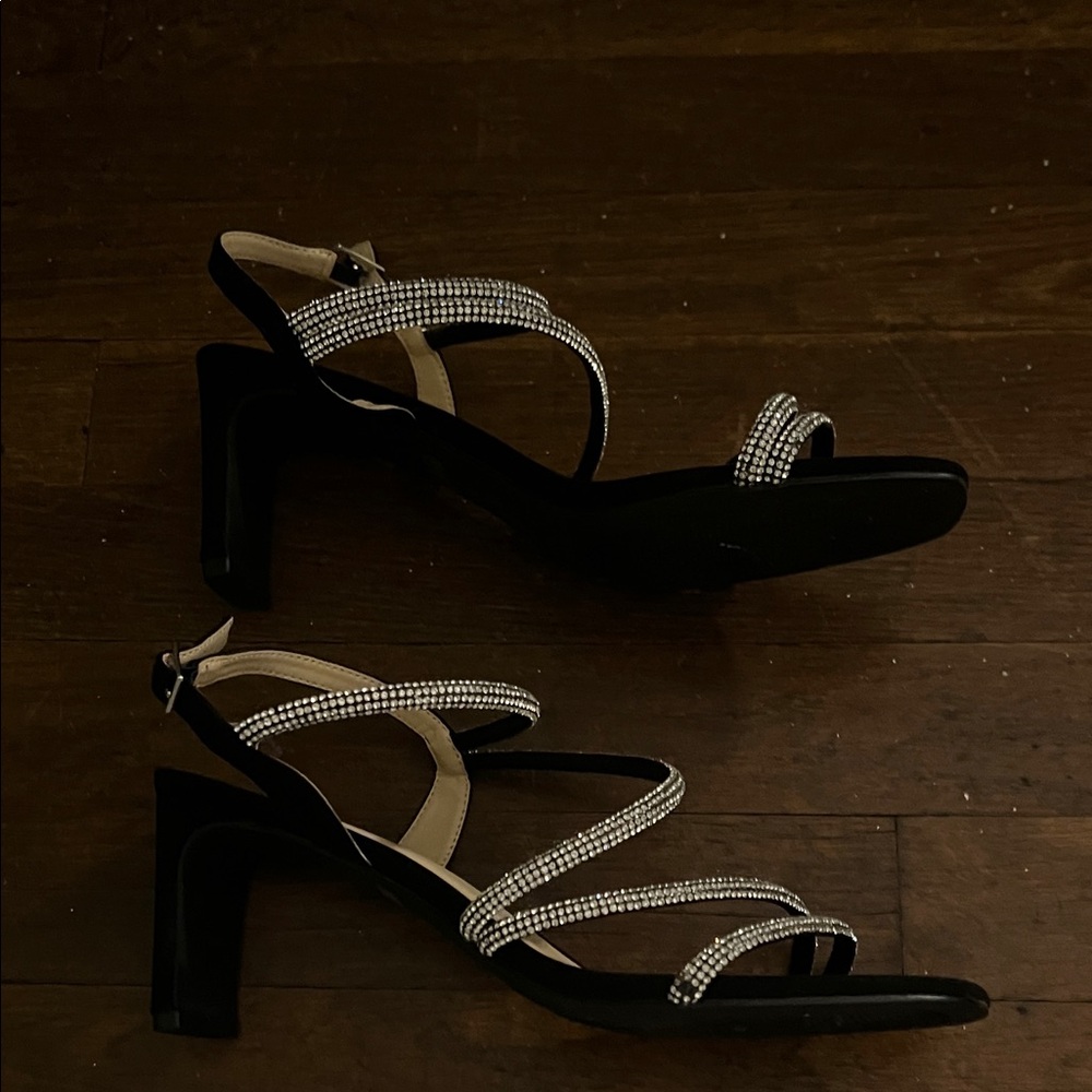 Black Rhinestone Strap Sandals - Picture 2 of 2